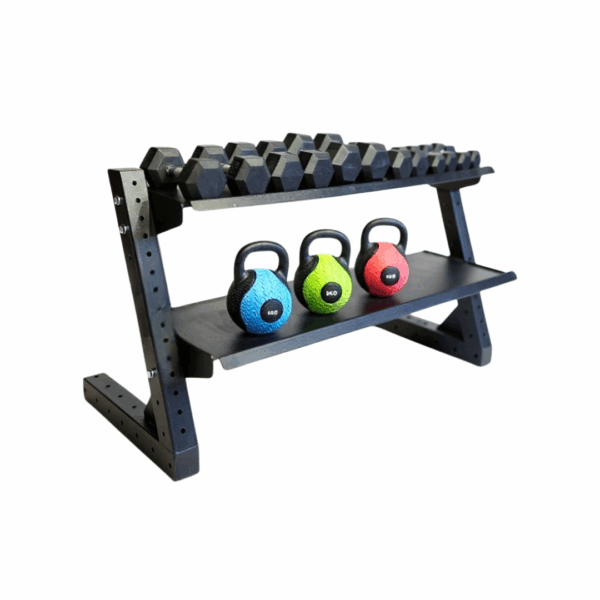 İki Katlı Dambıl ve Kettlebell Standı – Profesyonel Ağırlık Rafı C-008